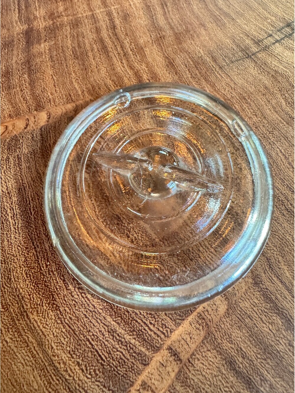 Vintage Clear Two-Dot Pagoda Glass Lid Regular Mouth Wire Bail Canning Jar Top